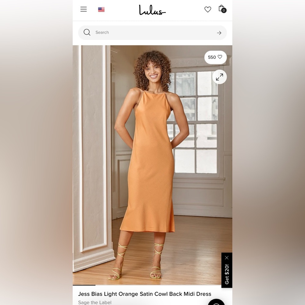 SAGE THE LABEL Light Orange Satin Midi Dress